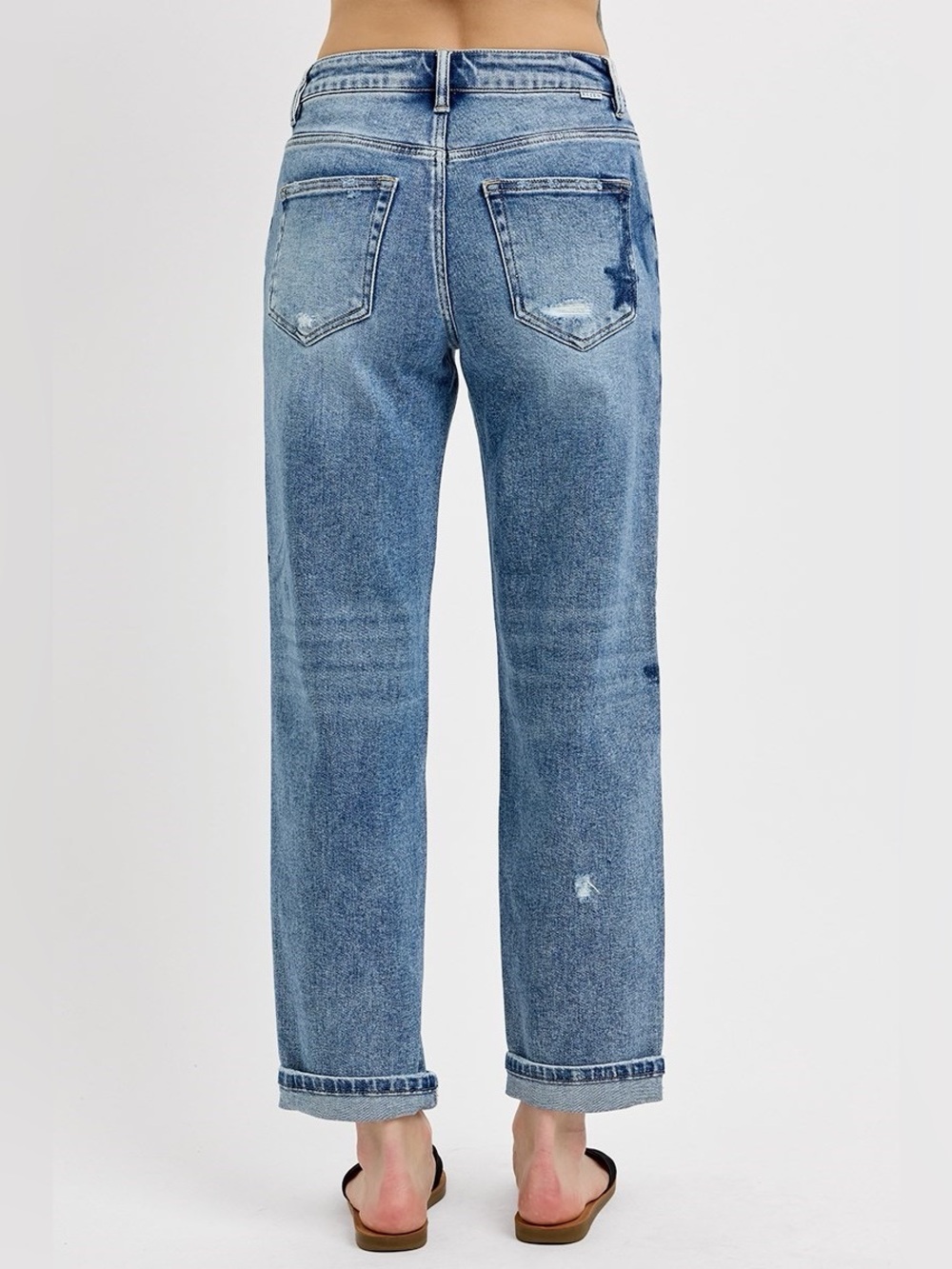 PGA21091X MEDIUM PLUS Risen Mid Rise Boyfriend Star Shadow Detail Cuffed Jeans - Picture 2 of 4